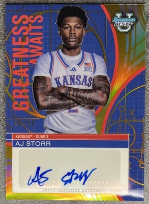 AJ Storr 2024-25 Bowman Best Greatness Awaits Gold Refractor Auto /50 RC KU - Image 1 of 2