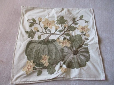Pottery Barn Euro Sham Pumpkin Gourd CREWEL Embroidery Pillow Cover 20" harvest - Image 1 of 4