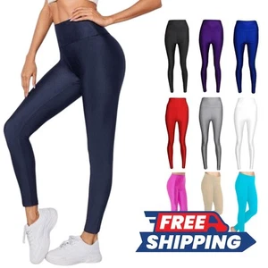 Womens Disco Leggings Ladies High Waisted Shiny Dance Trouser Club Wear Pants UK - Picture 1 of 25