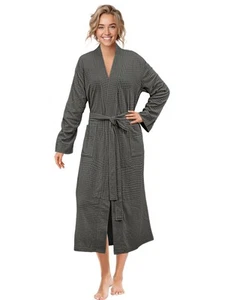 Women Soft Long Robe Waffle Knit Lightweight Spa Shower Bathrobe Cotton Cover Up - Picture 1 of 50