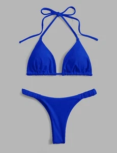 Royal Cobalt Blue Bikini Swimwear Set Large Thong Brazilian Bottom Amazon - Picture 1 of 3