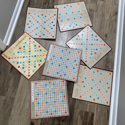 Lot of 7 Scrabble Game Square Cardboard BOARDS ONLY Crafting Art Projects - Image 1 of 4