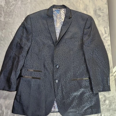 Chaqueta Blazer Para Hombre Azul Marino Brocado Borde Satinado Forro Cachemira 2 Botones 44R Foto 1 de 4