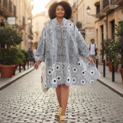 India Batik Dress Wax Cotton Tribal Print Tunic Ethnic Fashion One Size NEW - Image 1 of 4