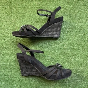 Sandalias aerosoles para mujer con correa en el tobillo negras hebilla tacón de cuña cómodo talla 7,5 - Imagen 1 de 5