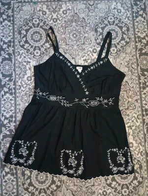 Top Babydoll Cato Dark Cottagecore sin mangas 18/20 negro bordado Y2K Foto 1 de 4