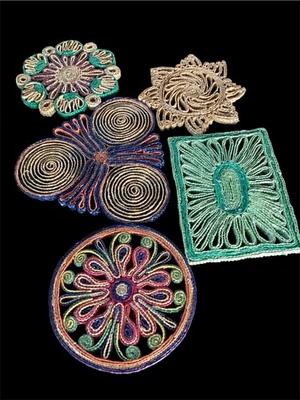 Vintage Hot Pads Trivets Woven Wicker Raffia Straw Multicolor Boho Lot (5) - Image 1 of 4
