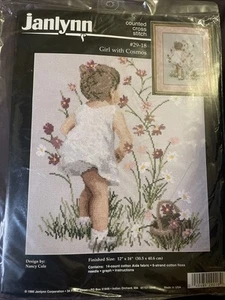 Vtg 1995 Janlynn Girl With Cosmos 29-18 Counted Cross Stitch Kit - Picture 1 of 2