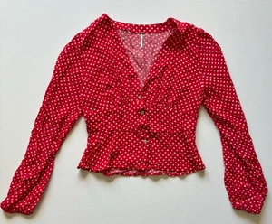 Free People Polka Dot Balloon Sleeve Top Red Size Small - Picture 1 of 10