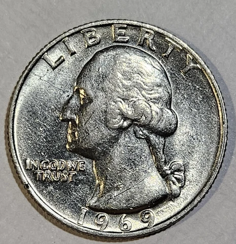 U.S.A. 1969 UNCIRCULATED Washington Clad Quarter, Km-164, FAST SHIPPING Cover