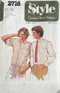 Style Men Vintage 1979 Short/Long Sleeved Shirt Pattern 2716 Size 36" Chest Cut - Picture 1 of 2