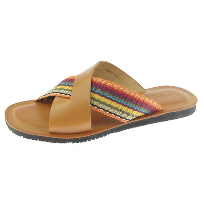 Alex D "Malibu" Men's Leather Slide Sandals, Made in Italy, Tan - Image 1 of 4