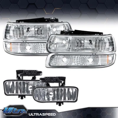 Bumper Chrome Headlights+Fog Lights Fit For 00-06 Suburban Tahoe 99-02 Silverado - Image 1 of 4
