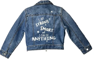 Blue Spice Girls Size 6 Trucker Jean Jacket Denim I AM STRONG SMART - Picture 1 of 6