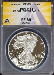 1998-P $1 Silver American Eagle PF 69 DCAM ANACS # 7668244 + Bonus - Picture 1 of 2