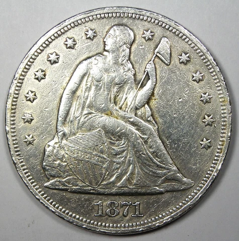 1871 Seated Liberty Silver Dollar $1 - XF / AU Details - Rare Early Coin! Cover
