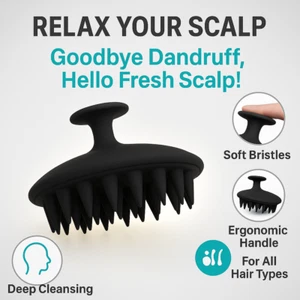 Scalp Massager Shampoo Brush Soft Silicone Scrubber Dandruff Exfoliator Black - Picture 1 of 10