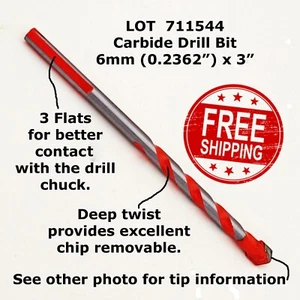 "BROCA CON PUNTA DE CARBURO 6 mm (0.2362") x 4" de largo 711544 - Imagen 1 de 4