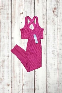 Women’s S/M Butt Lift Leggings Anti-Cellulite High Waist 2pc Outfit NWT Yoga Gym - Picture 1 of 5