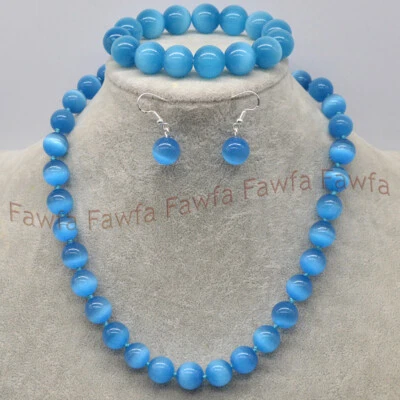 Juego de aretes collar cuentas redondas ojo de gato ópalo multicolor de 10/12 mm Foto 1 de 4