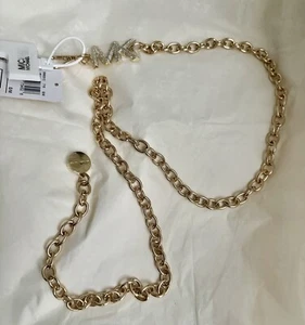 NWT Michael Kors Michael Women's MK Logo Adjustable Chain Bling Belt Gold S/M - Picture 1 of 5