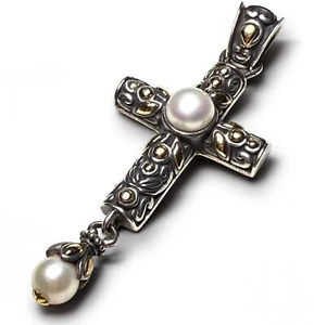 Vintage John Hardy Pearl Sterling & 18k Cross Pendant - Picture 1 of 6