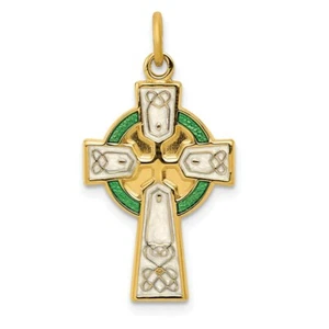 Ciondolo croce Iona celtica irlandese placcato oro 925 argento sterling 0,91 pollici - Foto 1 di 4