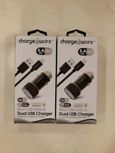 2-pk Charge Worx Dual USB Car Charger micro usb 3.4 AMP - Picture 1 of 3