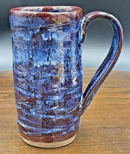 Humbert Pottery Mug Blue Crimson Glazed 6” Signed - Picture 1 of 12
