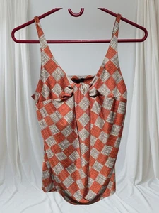 New York & Company Women's Size S Orange Plaid Camisole Adjustable Straps Shelf - Imagen 1 de 4