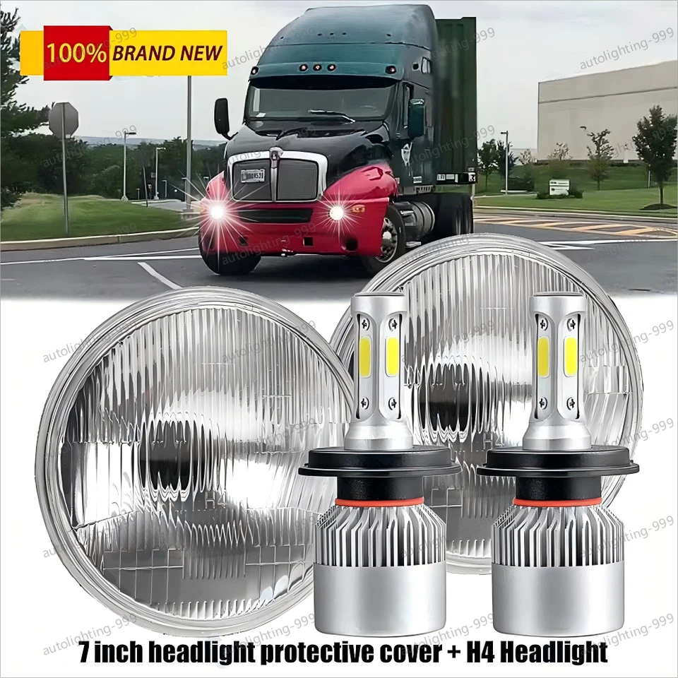 Par de faros LED redondos de 7 pulgadas aptos para semirremolque Kenworth T2000 haz alto bajo Foto 1 de 4
