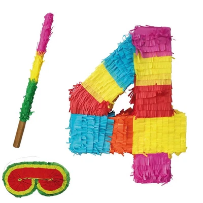 Party Factory EUA Pinata Número 4 Multicolorido com Stick e Máscara para Olhos Extra Grande - Imagem 1 de 4
