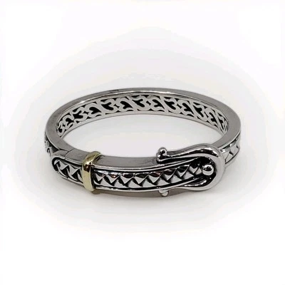 SCOTT KAY Sterling silver & 18k Gold Buckle Bangle Hinged Women bracelet 63.4g - Image 1 of 4