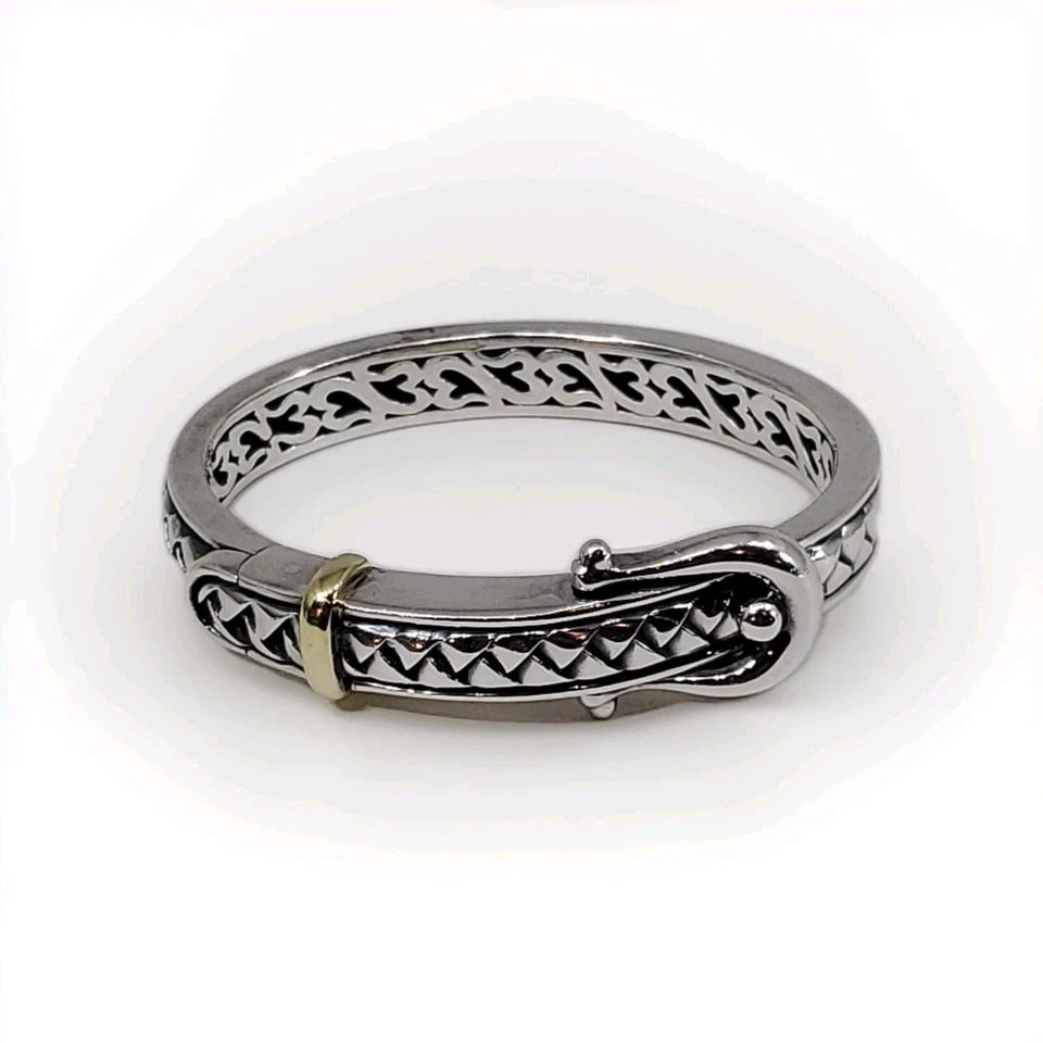 SCOTT KAY Sterling silver & 18k Gold Buckle Bangle Hinged Women bracelet 63.4g - Image 1 of 4