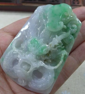 Cert'd Natural Type A Jadeite Jade Vintage Green Ruyi Dragon Pendant - Picture 1 of 9