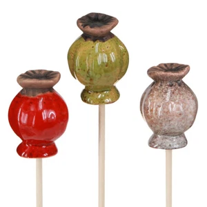 Keramik Blumenstecker Mohn Deko 3 Farben Ø3,5cm 6 Stk Garten - Bild 1 von 3