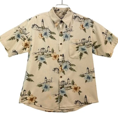 Camisa De Colección Para Hombre SUMMA Mezcla Seda Hawaiana Tropical Faro Crema Blanca Talla M Foto 1 de 4