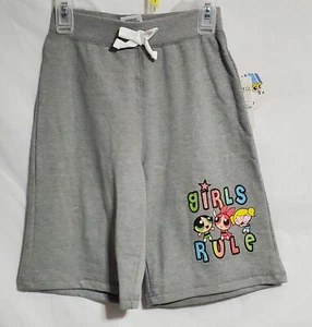 New Girls Medium 7/8 Power Puff Girls Knit Shorts Gray Girls Rule - Picture 1 of 8