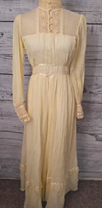 Gunne Sax Maxi Dress Sz 9 Cream Cottagecore Victorian Wedding Prairie Lace Flaw - Picture 1 of 19