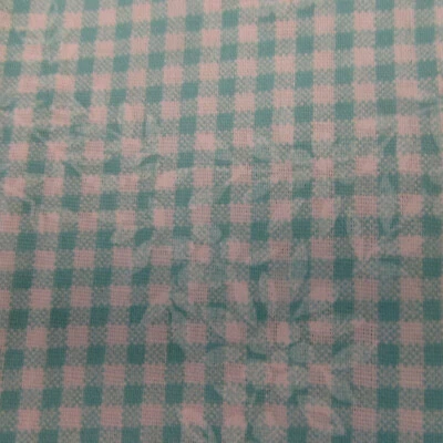 Mint Green Gingham Check Design 100% Cotton Fabric With Floral Design 2yd15"x44 - Image 1 of 4