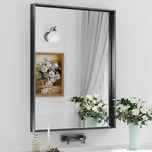 Black Bathroom Vanity Mirror 28 X 36 Inch Rectangle Wall Mirror Metal Framed Far - Picture 1 of 9