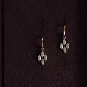 14ct Solid Gold Rhombus Diamond Hook Stud Earrings - small, Zircon, dainty, 14K - Picture 1 of 11