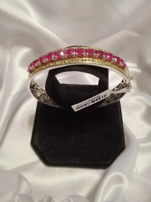 African Ruby Bangle Bracelet, Sterling Silver & 14KYG over, Sz MED/LG, NWT  - Image 1 of 4