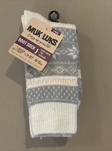 Muk Luks- Microfiber Crew Boot Socks Womens OSFM Medium Grey Snow New With Tags - Picture 1 of 9