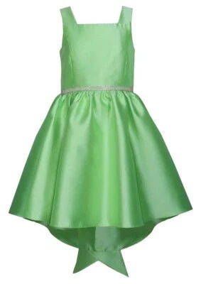 NWT Bonnie Jean Girls Size 14 Green Hi-Low Jewel Waist Bow Formal Mikado Dress - Image 1 of 3