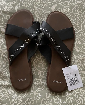 Sandalia Sanuk Yoga Adley para mujer, negra/plateada, talla 8 Foto 1 de 2