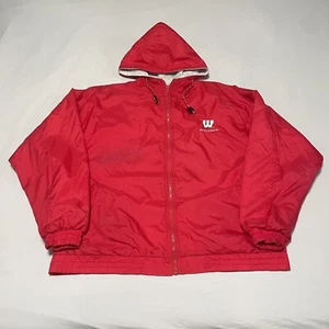 Vintage Gear for Sports Wisconsin Badgers Red Zip Up Hooded Windbreaker Jacket - Picture 1 of 4