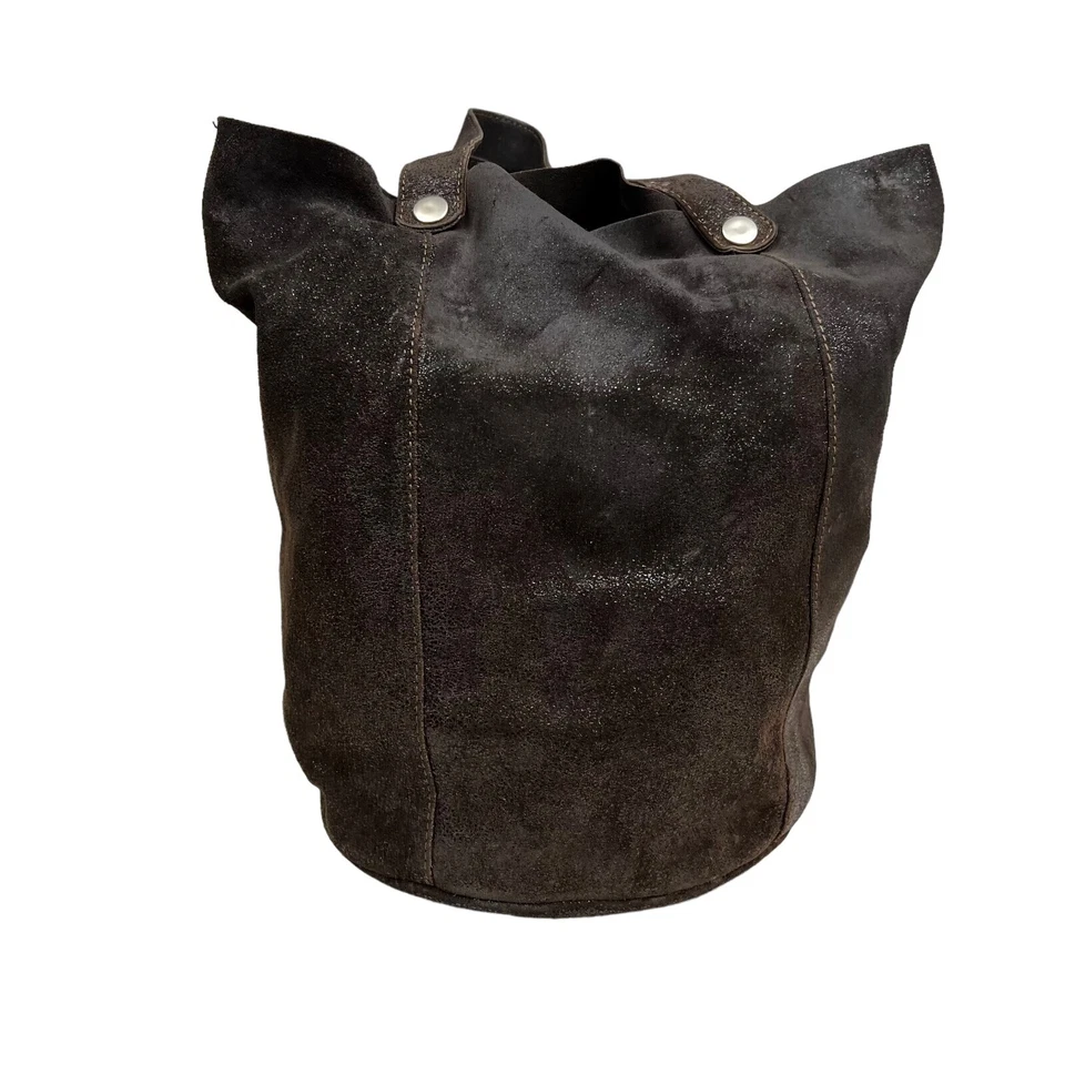 Gianni Chiarini Bolso Cubo Cartera Cuero Gamuza Interior Cremallera Bolsillo Metálico Marrón Foto 1 de 4