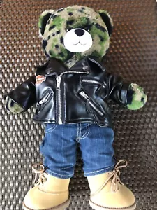 Build A Bear CAMO Teddybär Camouflage Army Harley Davindson Jacke Arbeitsstiefel - Bild 1 von 11