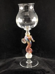 Fantastic MURANO Blown Glass Faceted Globe Large Seahorse Goblet - Picture 1 of 6